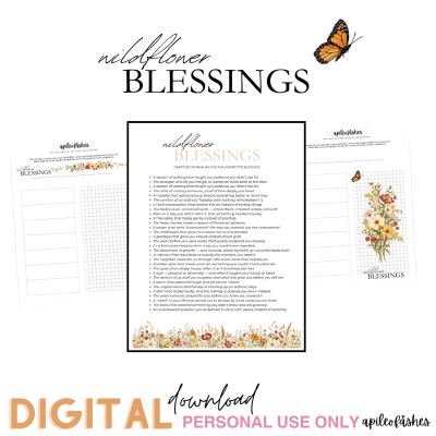 Wildflower Blessings free 30-day gratitude journaling prompts printable with delicate watercolor autumn wildflowers.